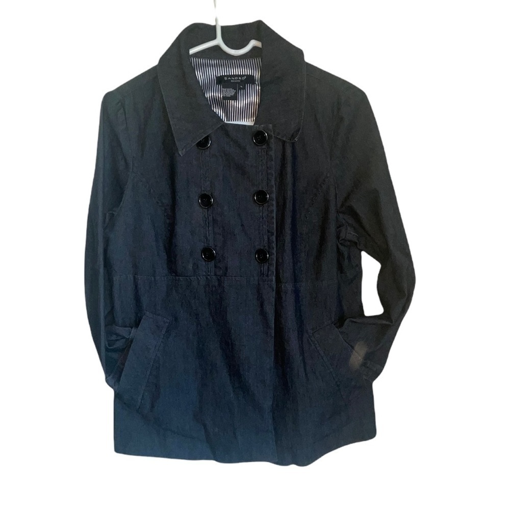 Sandro Sportswear black denim double breasted jacket. Size Large GUC